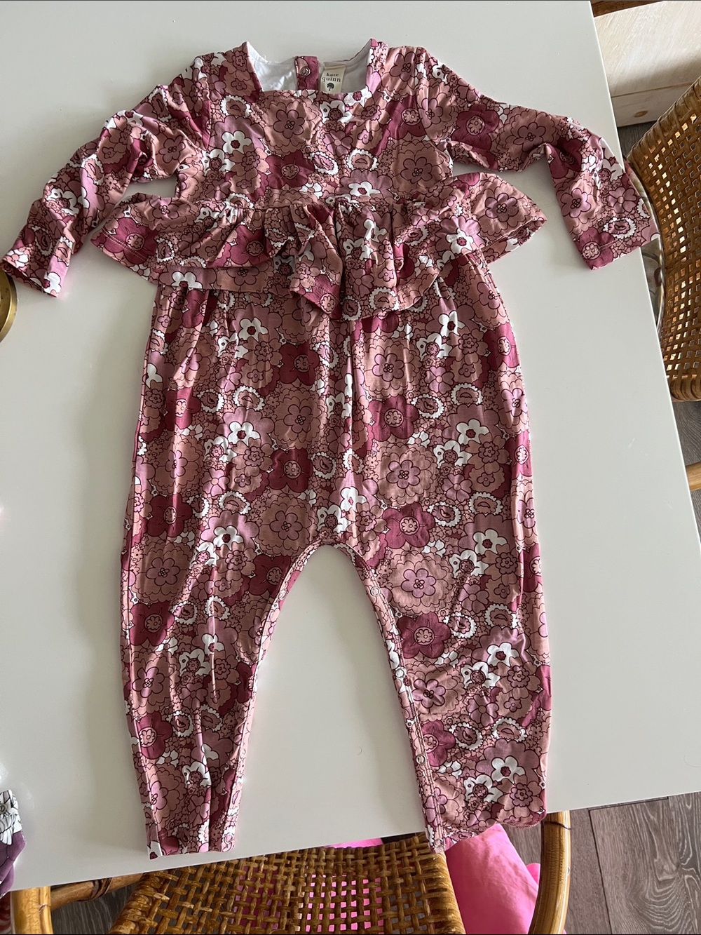 kate quinn Pink Floral Peplum Long-Sleeve Romper
